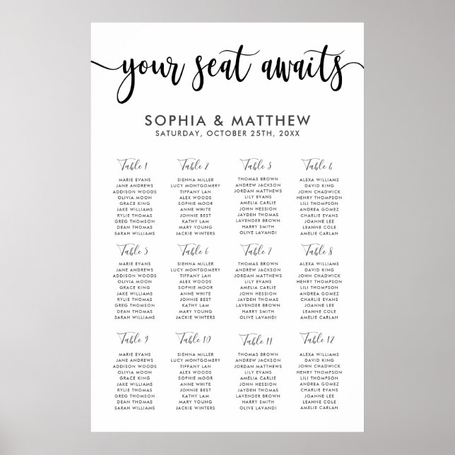 Typography Hand Lettering Wedding Seating Chart (Front)