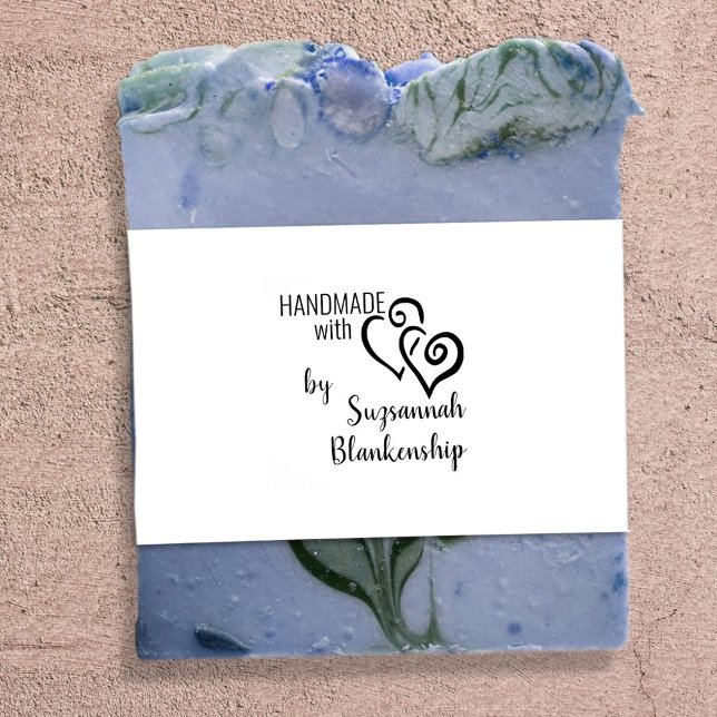 Typography Handmade Custom Name Two Hearts Rubber Stamp (Creator Uploaded)