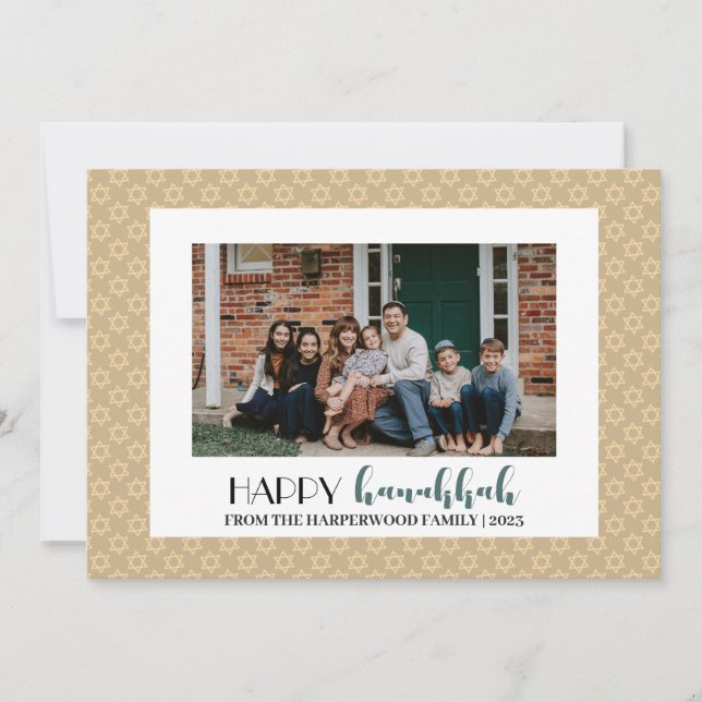 Typography Happy Hanukkah Family Photo Personalise Holiday Card (Front)