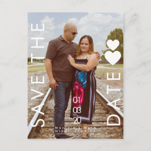 Typography Hearts Save The Dates Photo Postcard