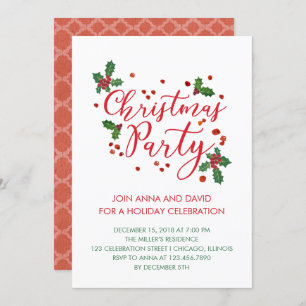 Typography Holly leaves Christmas Party Invitation