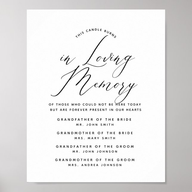 Typography in loving memory wedding sign memorial (Front)