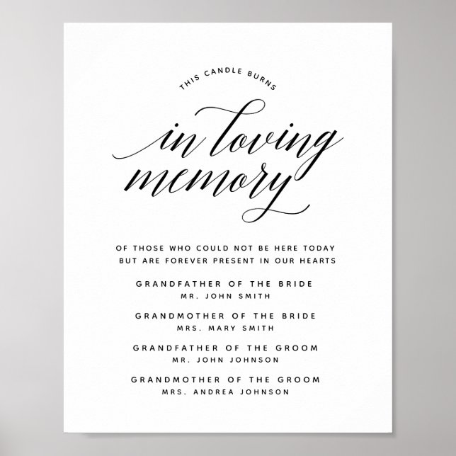 Typography in loving memory wedding sign memorial (Front)
