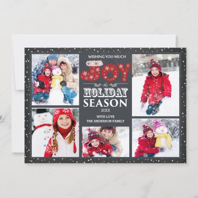 Typography Joy 5 Photo Christmas Holiday Card (Front)