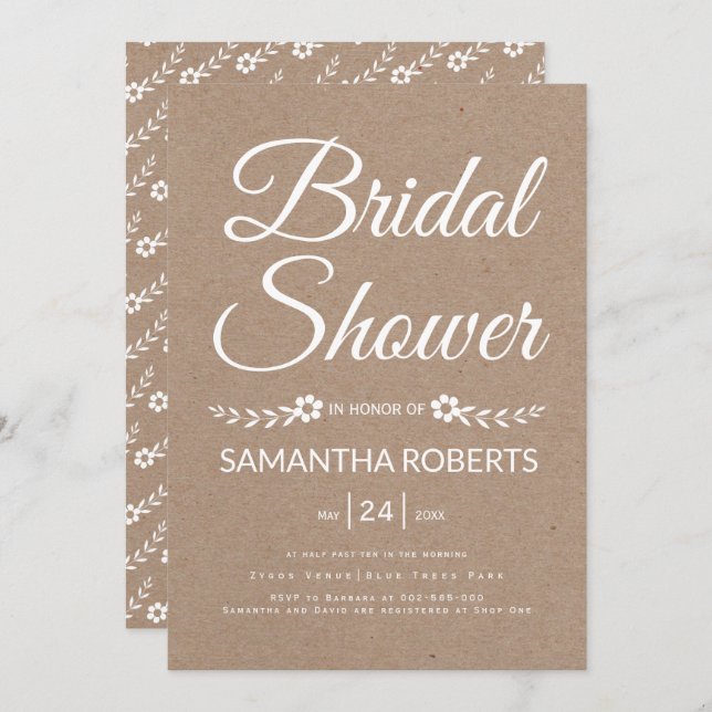 Typography kraft paper bridal shower wedding invitation (Front/Back)