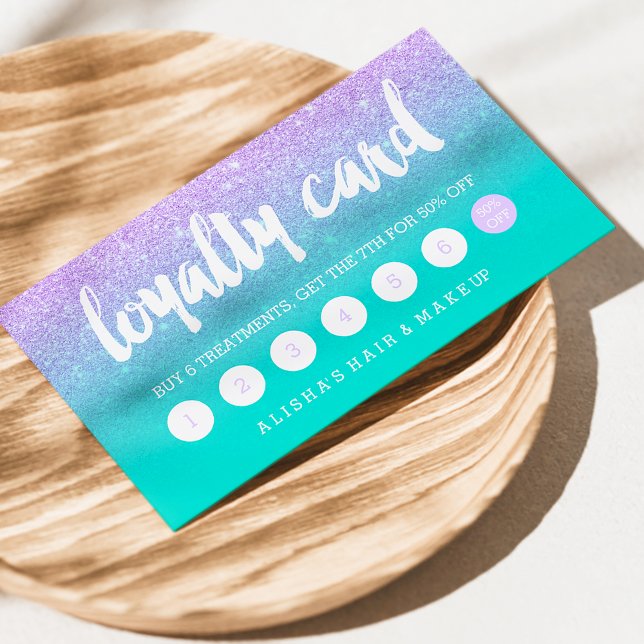 Typography lavender glitter turquoise loyalty card (Creator Uploaded)