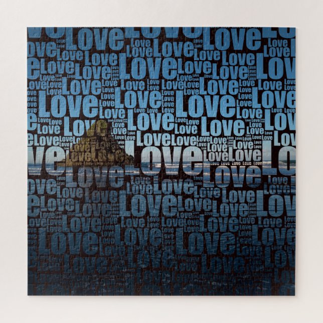 Typography LOVE Custom Seascape Photo Jigsaw Puzzle (Vertical)