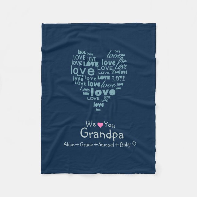 Typography Love Heart "We Love You" Personalised Fleece Blanket (Front)
