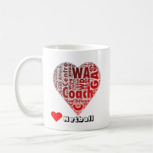 Typography Love Netball Positions and Coach Coffee Mug