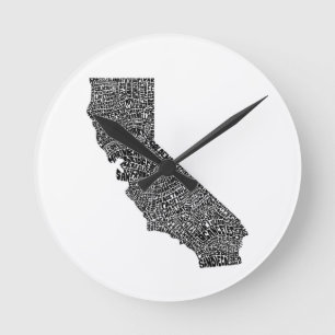 Typography map of California Round Clock