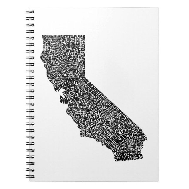 Typography map of California Spiral Notebook (Front)