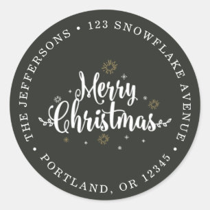 Typography Merry Christmas Black and White Classic Round Sticker