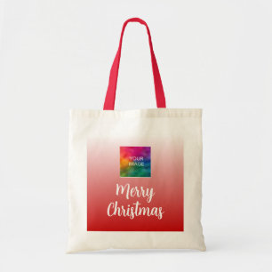 Typography Merry Christmas With Your Photo or Logo Tote Bag