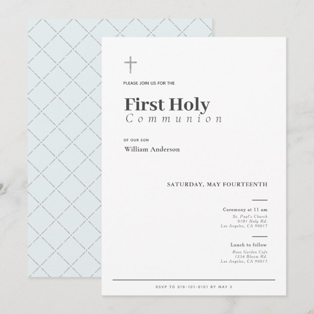 Typography Minimalist Boy First Holy Communion Invitation (Front/Back)