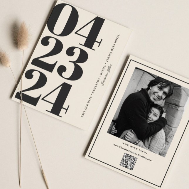Typography Modern B&W Number Photo Qr Code  Save The Date (Creator Uploaded)