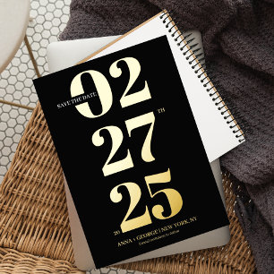 Typography Modern Black & Gold Photo Save the Date