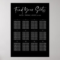 Typography Modern Black Wedding Seating Chart