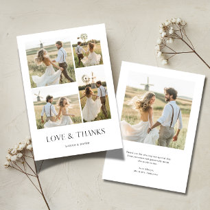 Typography Modern Love & Thanks 5 Photo Wedding Thank You Card