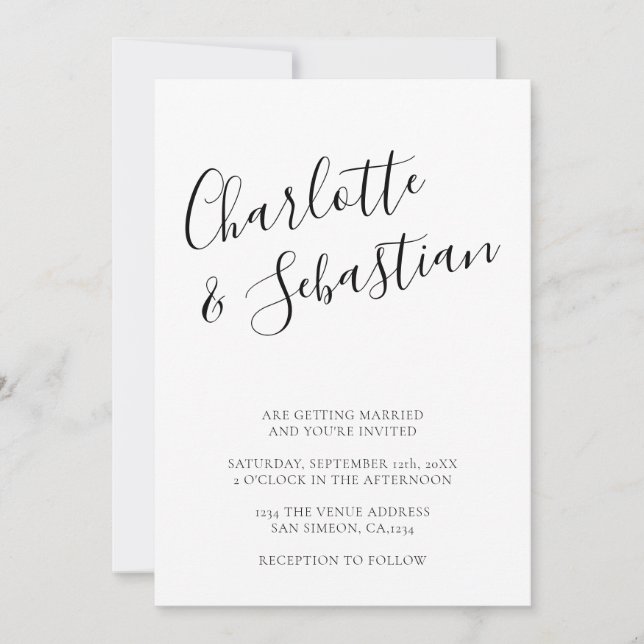 Typography Modern Personalised Black White Stylish Announcement (Front)