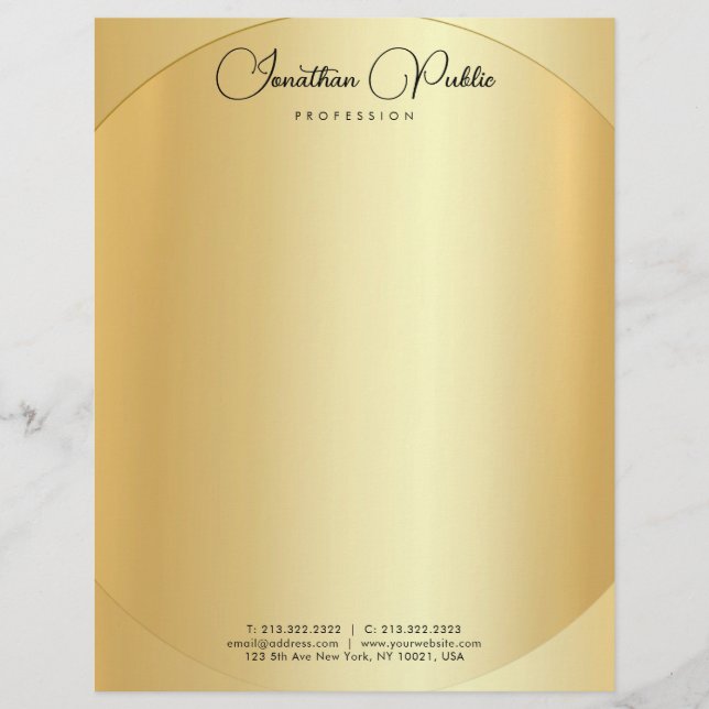 Typography Modern Simple Elegant Gold Template Custom Letterhead (Front)