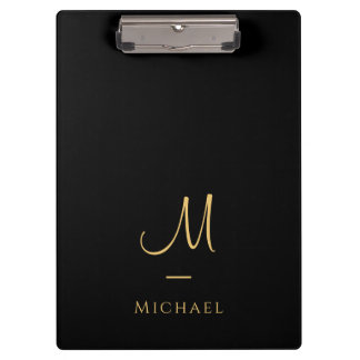Typography Monogram Clipboard Elegant Black Gold