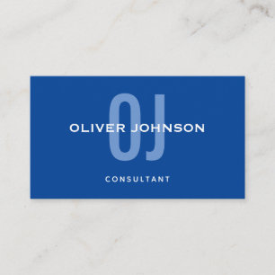 Typography Monogram Name Initials Blue White Basic Business Card
