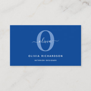 Typography Monogram Script Name Blue White Girly Business Card