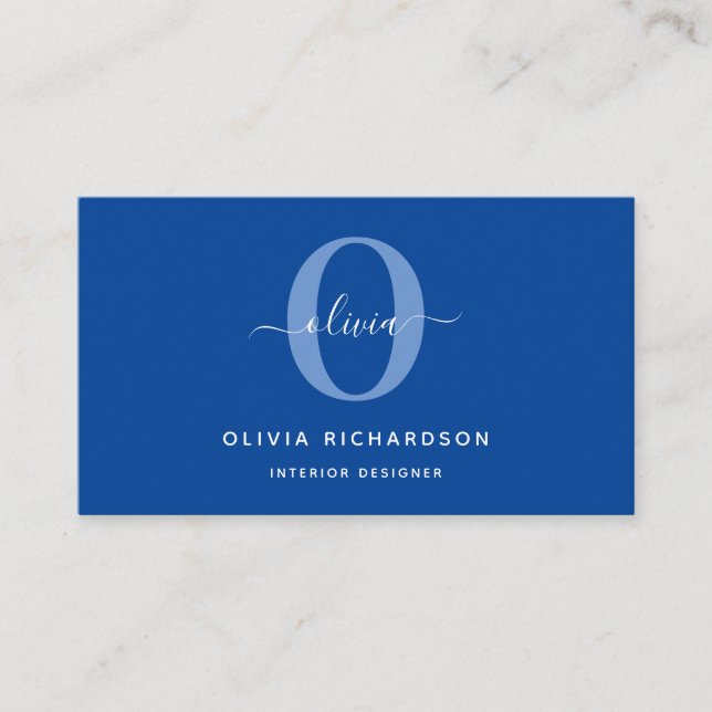  Typography Monogram Script Name Blue White Girly Business Card (Front)