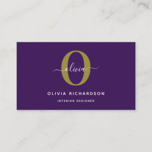 Typography Monogram Script Name Purple White Gold Business Card