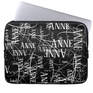 Typography Name Pattern Black Laptop Sleeve
