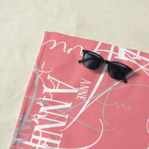Typography Name Pattern Pink Beach Towel