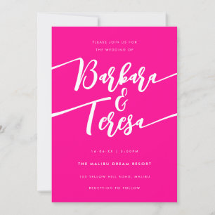 Typography Names Pink White Lesbian Wedding Invitation