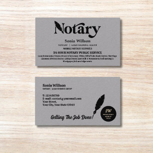 Typography Notary Public Loan Signing Agent  Business Card
