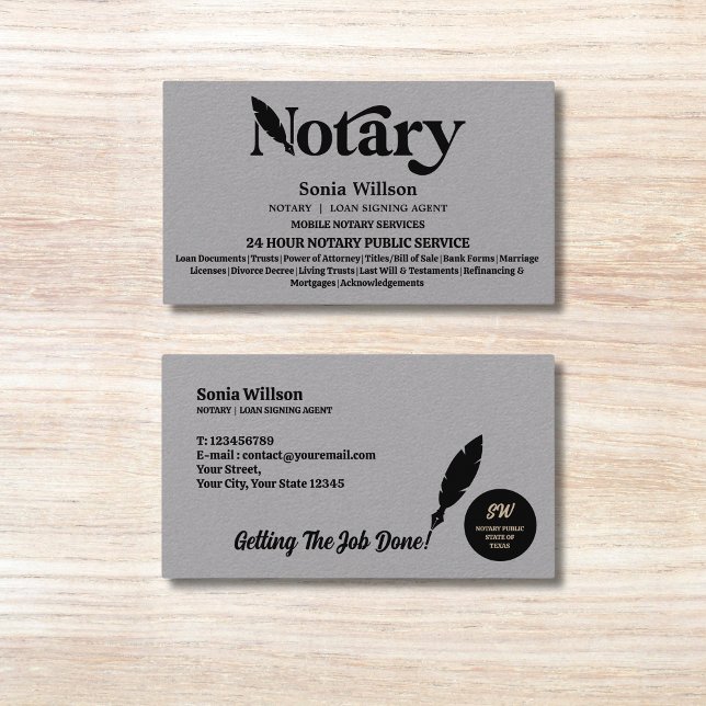 Typography Notary Public Loan Signing Agent  Business Card (Creator Uploaded)