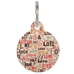 Typography of Word LOVE in Brown Red Tan Grey Pet Tag