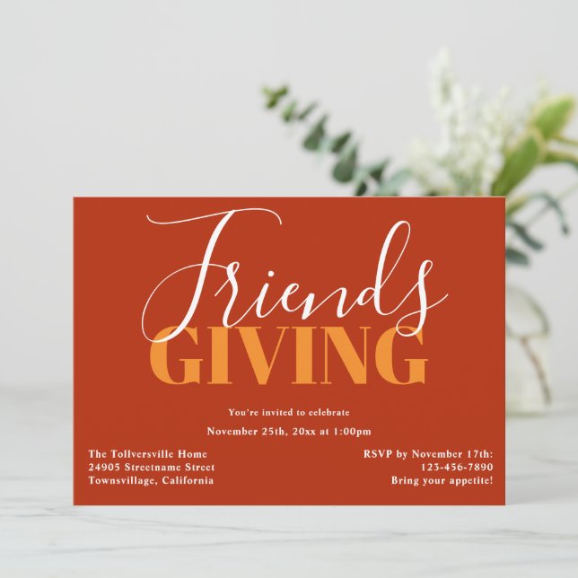 Typography Orange Friendsgiving Invitation (Standing Front)