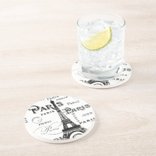 Typography Paris France Eiffel Tower Souvenirs Coaster
