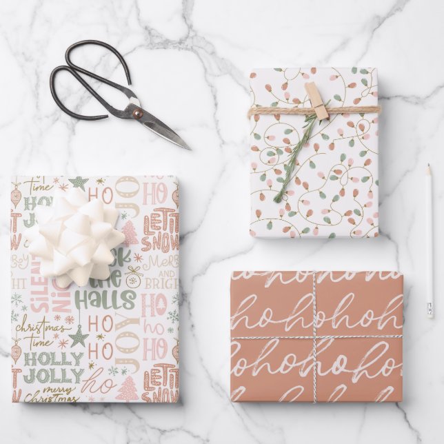 Typography Pastel Holiday Wrapping Paper (Front)