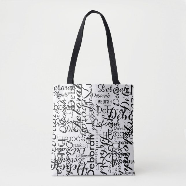 typography pattern of black names on white tote bag (Front)