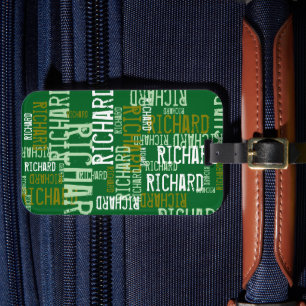 Typography Pattern of Names printed all over green Luggage Tag