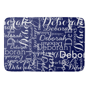 Typography Pattern White Names Blue Bath Mat