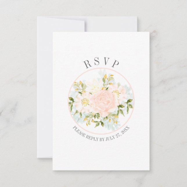 Typography Peach Roses Vertical Circle Frame RSVP (Front)