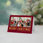 Typography Photo Collage Burgundy Christmas Foil Holiday Card<br><div class="desc">Merry Christmas! Send your warm wishes this season with this customisable Christmas photo collage card. It features simple typography on a burgundy background. Personalise by adding three photos,  names,  year and other details. This boho gold foil Christmas card is available in other colours and cardstock.</div>