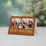 Typography Photo Collage Terracotta Christmas Foil Holiday Card<br><div class="desc">Merry Christmas! Send your warm wishes this season with this customisable Christmas photo collage card. It features simple typography on a terracotta background. Personalise by adding three photos,  names,  year and other details. This boho gold foil Christmas card is available in other colours and cardstock.</div>