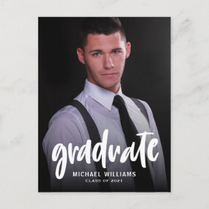 Typography Photo Guy Graduation Announcement Postcard