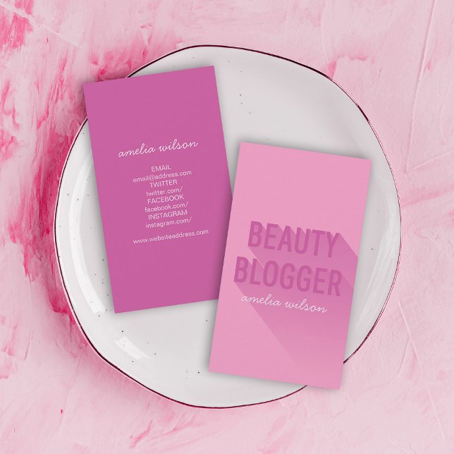 Typography Pink Purple Beauty Blogger Social Media Business Card (Creator Uploaded)