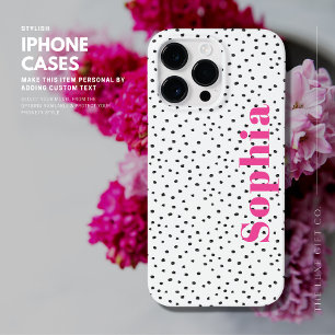 Typography Pink Spot iPhone Case with Name