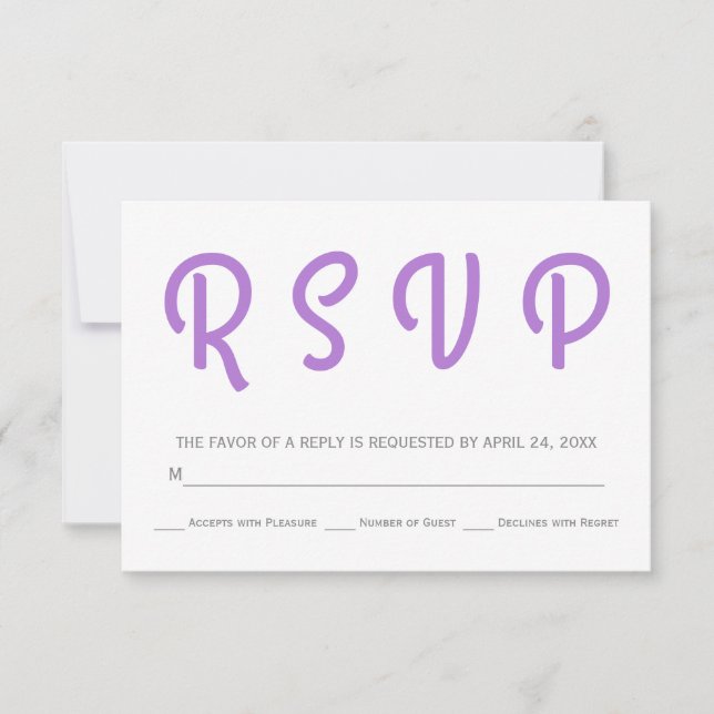 Typography polka dot lavender wedding RSVP (Front)