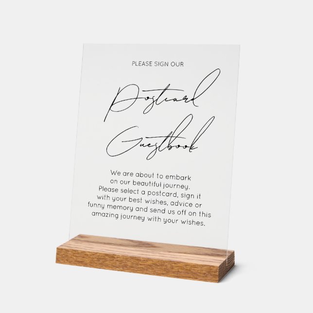 Typography postcard guest book wedding acrylic sign (Angle)