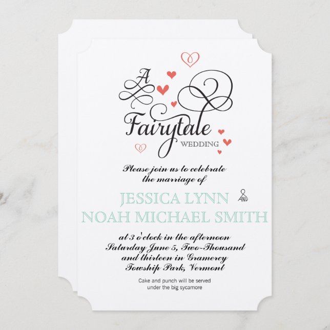 Typography Quote Mint and Coral FairyTale Wedding Invitation (Front/Back)